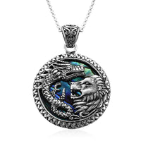 Bali Legacy Abalone Shell Lion and Dragon Pendant Necklace 18 Inches in Sterling Silver