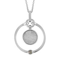Marvelous Meteorite and Bohemian Moldavite Open Circle Pendant in Rhodium Over Sterling Silver with Stainless Steel Necklace 20 Inches 0.30 ctw