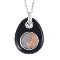 Marvelous Meteorite and Black Agate Yin and Yang Pear Pendant in Sterling Silver with Stainless Steel Necklace 20 Inches 25.00 ctw