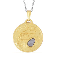 Muonionalusta Marvelous Meteorite Galaxy Pendant Necklace 20 Inches in Goldtone