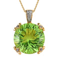 Concave Cut Chartreuse Quartz, White Zircon Pendant Necklace (20 Inches) in Vermeil YG Over Sterling Silver - Sticky add to cart bar