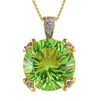 Concave Cut Chartreuse Quartz, White Zircon Pendant Necklace (20 Inches) in Vermeil YG Over Sterling Silver