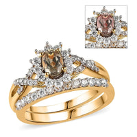 AAA Turkizite and Moissanite Set of 2 Stackable Ring in Vermeil Yellow Gold Over Sterling Silver (Del. in 5-7 Days) 1.35 ctw