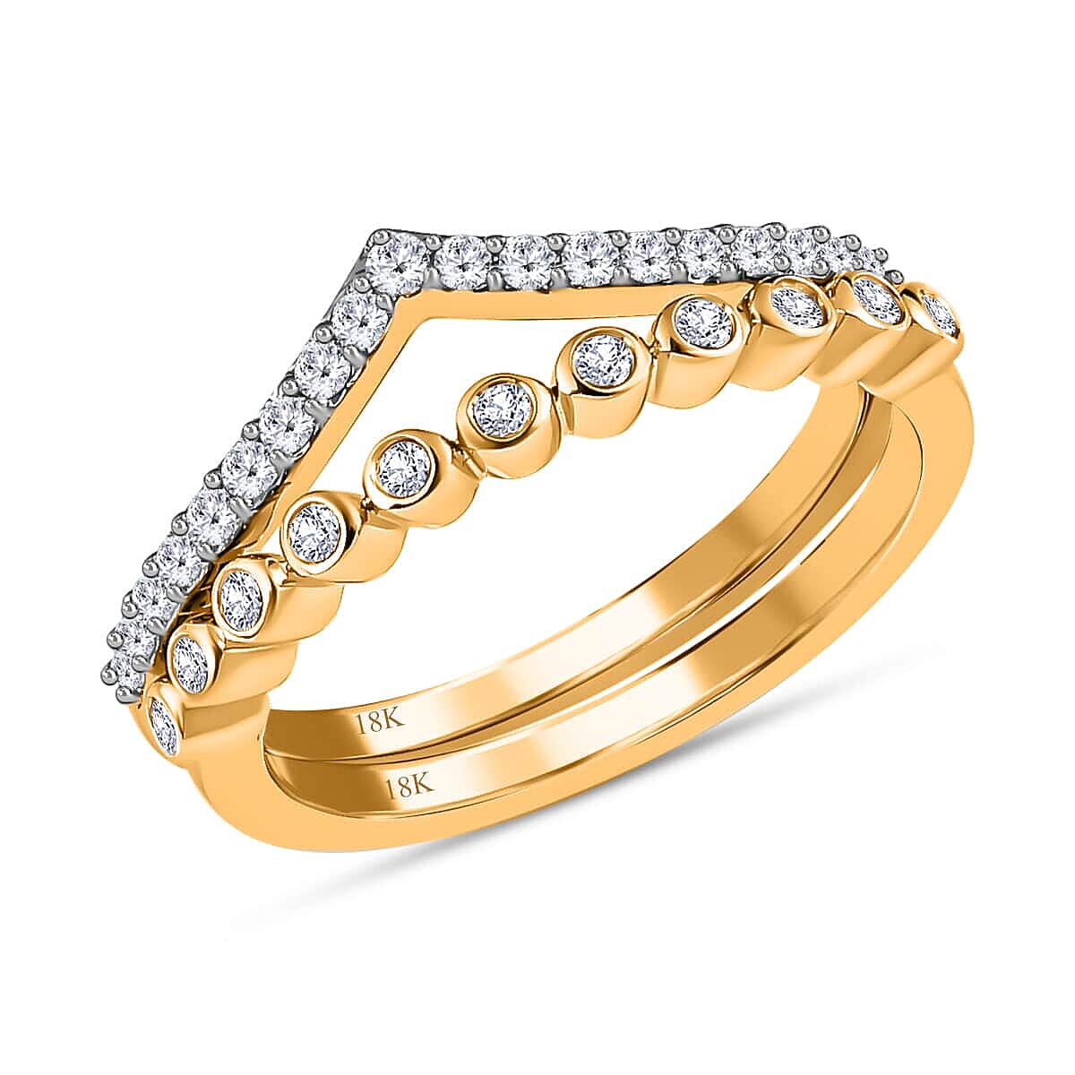 18K Yellow Gold G-H SI1 Diamond Set of 2 Stackable Ring (Size 6.0) 4.20 Grams 0.33 ctw