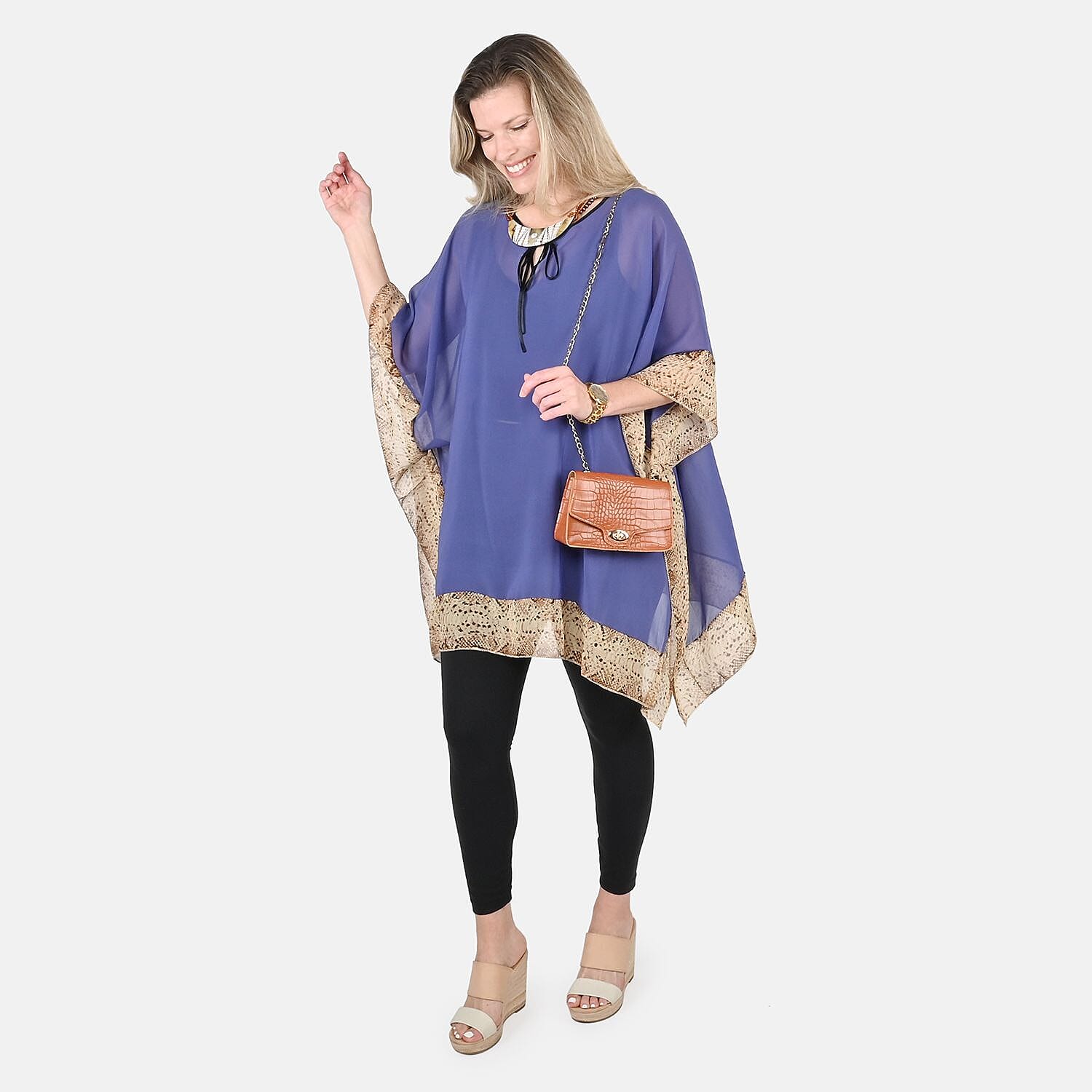 Shop the Look (Blue Kaftan Blouse, Brown Handbag, Necklace, Watch Combo)