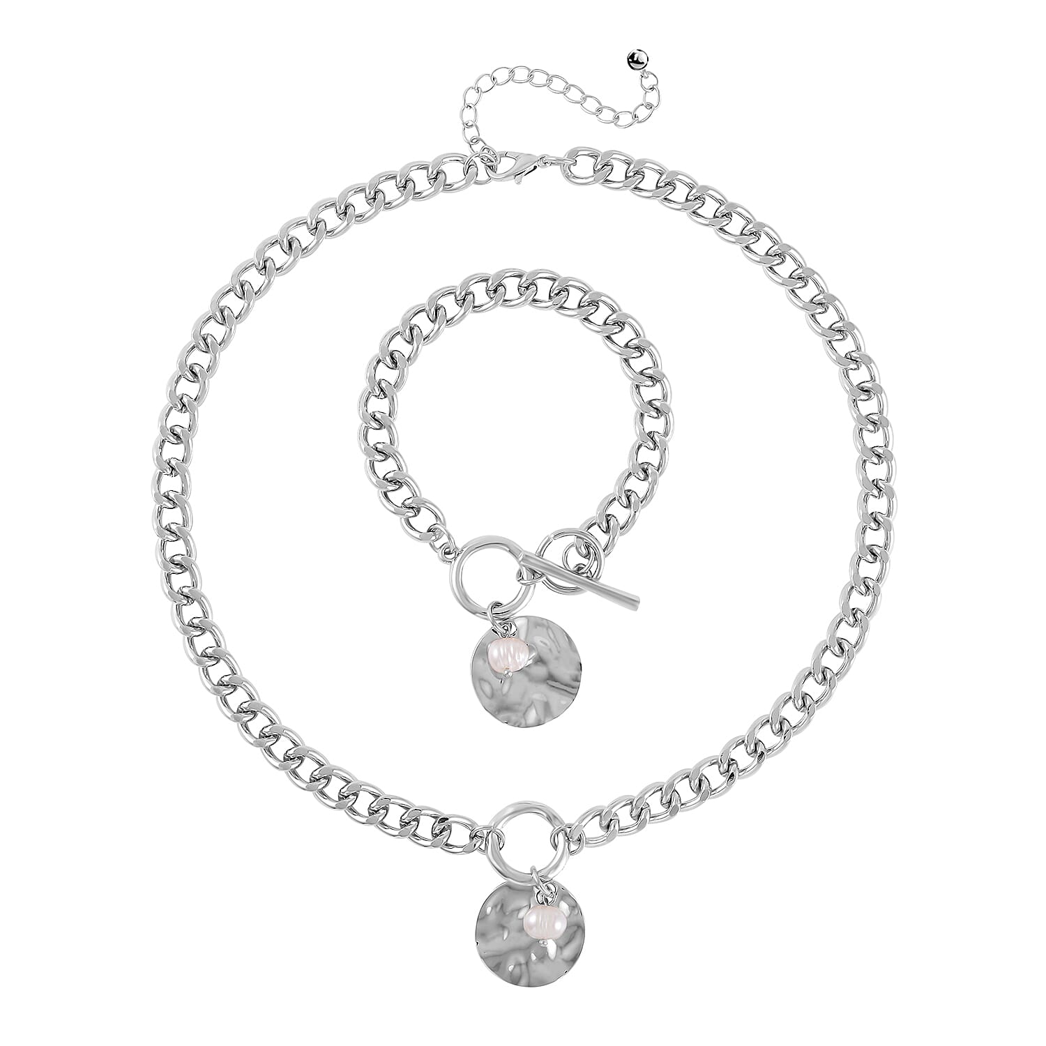 Freshwater Pearl Necklace 20 Inches and Bracelet 7.50 In in Silvertone