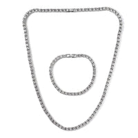 TLV Austrian Crystal Tennis Necklace (20 Inches) and Bracelet (6.50In) in Silvertone