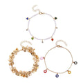 Multi Color Austrian Crystal, Simulated Pearl Enameled Set of 3 Flower, Beaded and Evil Eye Anklet in Goldtone (8.5-10.5In, 9-11In) - Sticky add to cart bar