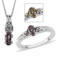 Bekily Color Change Garnet, White Zircon Ring (Size 5.0) and Pendant Necklace (20 Inches) in Platinum Over Sterling Silver 0.75 ctw - Sticky add to cart bar