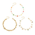 Simulated Pearl, Resin and Austrian Crystal Set of 3 Flower, Beaded, Evil Eye & Butterfly Anklet in Goldtone - Sticky add to cart bar