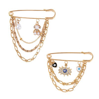 Simulated Pearl, Austrian Crystal Enameled Set of 2 Teddy Bear and Heart Brooch in Goldtone