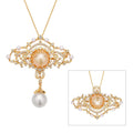 South Sea Golden and White Cultured Pearl 10-11mm and Multi Gemstone Brooch or Pendant Necklace 18 Inches in Vermeil YG Over Sterling Silver 1.50 ctw - Sticky add to cart bar