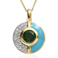 Chrome Diopside, Moissanite and Blue Enameled Pendant Necklace 20 Inches in Vermeil YG Over Sterling Silver 1.85 ctw - Sticky add to cart bar