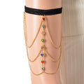 White Glass and Austrian Crystal Enameled Set of 2 Arm Bracelet in Goldtone - Sticky add to cart bar