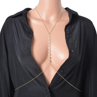 Austrian Crystal and Simulated Pearl Enameled Set of 2 Body Chain (Neck 20-22In & Waist 45-47In) in Goldtone