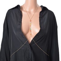 Austrian Crystal and Simulated Pearl Enameled Set of 2 Body Chain (Neck 20-22In & Waist 45-47In) in Goldtone
