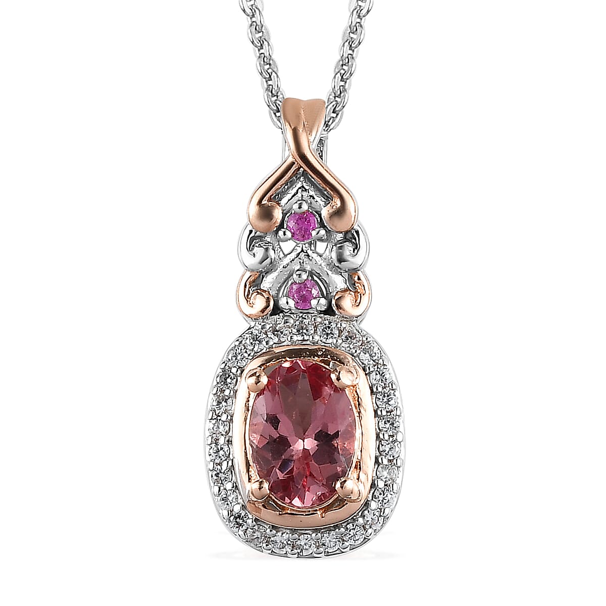 Red Rose Apatite and Multi Gemstone Pendant Necklace 20 Inches in Vermeil RG and Platinum Over Sterling Silver 1.00 ctw