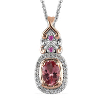Red Rose Apatite and Multi Gemstone Pendant Necklace 20 Inches in Vermeil RG and Platinum Over Sterling Silver 1.00 ctw