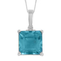 Asscher Cut Dean Teal Fluorite (IR) and White Topaz 10.10 ctw Pendant Necklace in Platinum Over Sterling Silver 18 Inches - Sticky add to cart bar