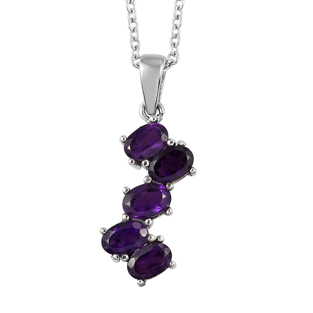 Amethyst Pendant Necklace (20 Inches) in Stainless Steel 2.15 ctw