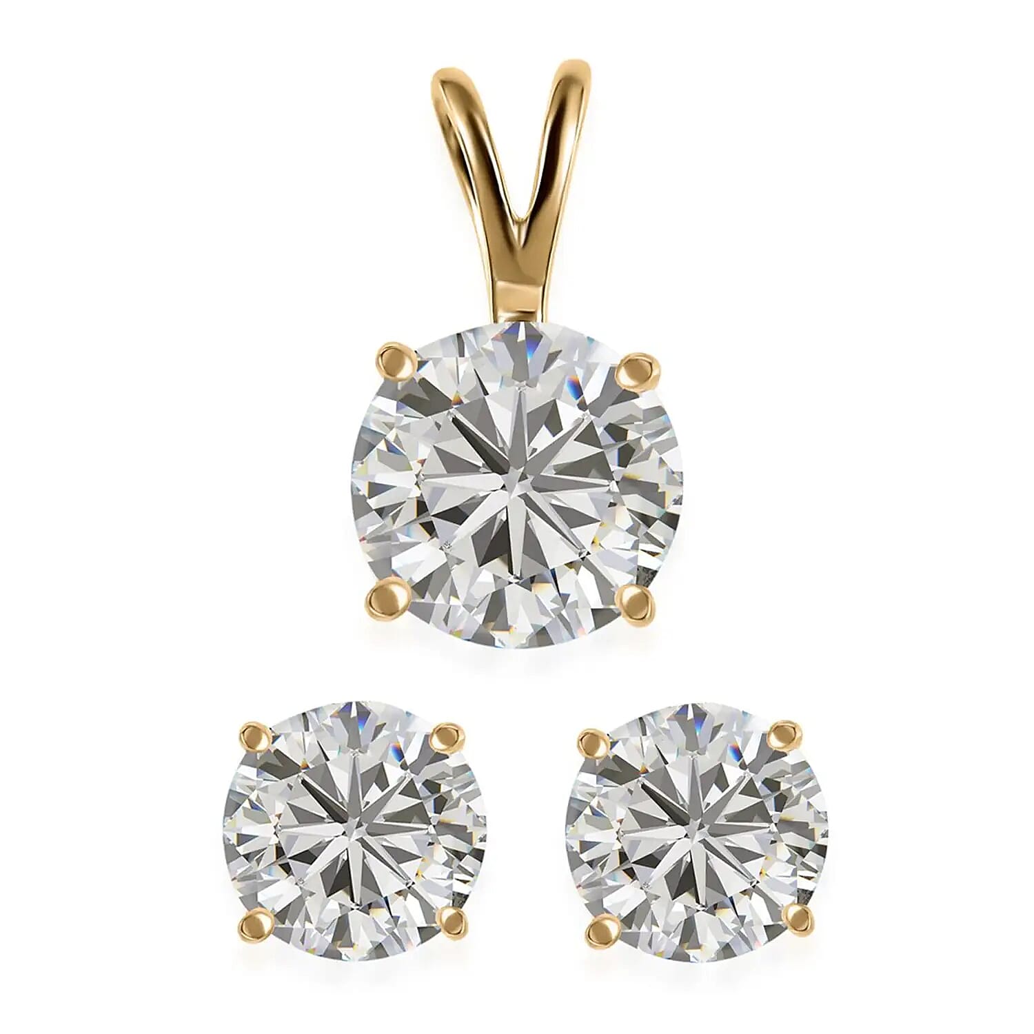 Luxoro 10K Yellow Gold Moissanite Jewelry Set , Set of Moissanite Solitaire Stud Earrings and Moissanite Pendant without Chain , Moissanite Set , 10K Yellow Gold Jewelry Set 1.85 ctw