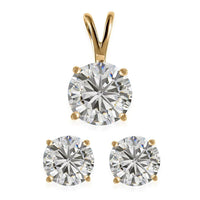 Luxoro 10K Yellow Gold Moissanite Jewelry Set , Set of Moissanite Solitaire Stud Earrings and Moissanite Pendant without Chain , Moissanite Set , 10K Yellow Gold Jewelry Set 1.85 ctw