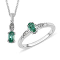 AAA Kagem Zambian Emerald, White Zircon Ring (Size 5.0) and Pendant Necklace 20 Inches in Platinum Over Sterling Silver 0.50 ctw - Sticky add to cart bar