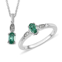 AAA Kagem Zambian Emerald, White Zircon Ring (Size 5.0) and Pendant Necklace 20 Inches in Platinum Over Sterling Silver 0.50 ctw