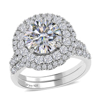 TLV Moissanite (Rnd 9mm) Set of 2 Ring in Platinum Over Sterling Silver (Size 5.0) 3.80 ctw