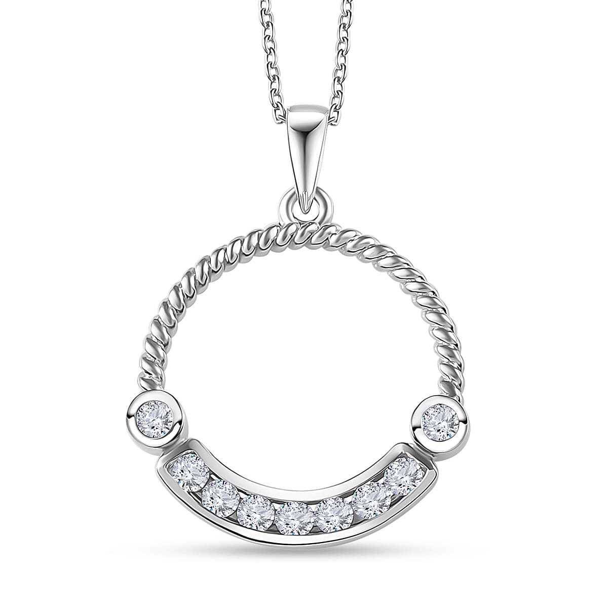 Moissantie Circle Pendant Necklace (20 Inches) in Platinum Over Sterling Silver 0.50 ctw