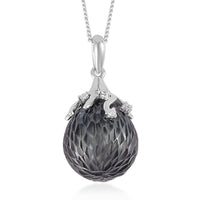 Tahitian Cultured Carved Pearl 9-10mm and Moissanite Pendant Necklace 18 Inches in Rhodium Over Sterling Silver 0.05 ctw