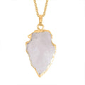 White Quartz Pendant Necklace 20 Inches in Goldtone & ION Plated Yellow Gold Stainless Steel 21.50 ctw - Sticky add to cart bar