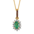 AAA Kagem Zambian Emerald and Brown and White Zircon Sunburst Pendant Necklace 20 Inches in Vermeil Yellow Gold Over Sterling Silver 0.65 ctw - Sticky add to cart bar