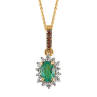 AAA Kagem Zambian Emerald and Brown and White Zircon Sunburst Pendant Necklace 20 Inches in Vermeil Yellow Gold Over Sterling Silver 0.65 ctw