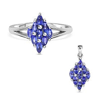 Tanzanite 2.88 ctw Ring (Size 10.0) and Pendant Necklace (18 Inches) in Platinum Over Sterling Silver