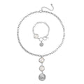 Simulated Pearl Necklace 20-22 Inches and Bracelet 7-8In in Silvertone - Sticky add to cart bar