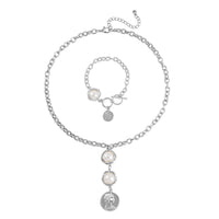 Simulated Pearl Necklace 20-22 Inches and Bracelet 7-8In in Silvertone