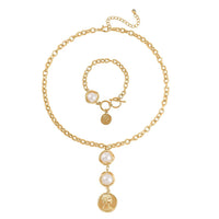 Simulated Pearl Necklace 20-22 Inches and Bracelet 7-8In in Silvertone