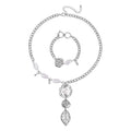Simulated Pearl, Austrian Crystal Necklace 20-22 Inches and Bracelet 7.5-9.5In in Silvertone - Sticky add to cart bar