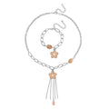 Yellow Quartzite, Champagne Glass, Enameled Floral Charm Necklace 20-22 Inches and Bracelet (7.50-9.50In) in Silvertone 10.00 ctw - Sticky add to cart bar