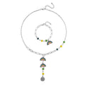 Multi Color Glass, Enameled Floral Charm Necklace 20-22 Inches and Bracelet (7.50-9.50In) in Silvertone - Sticky add to cart bar