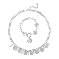 Simulated Pearl Necklace 20-22 Inches and Bracelet 8In in Silvertone