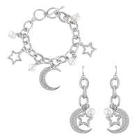 Simulated Pearl Bracelet (7.50-8.50In) and Earrings in Silvertone