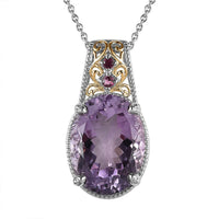 Rose De France Amethyst and Orissa Rhodolite Garnet Pendant Necklace 20 Inches in Vermeil YG and Platinum Over Sterling Silver 15.75 ctw