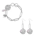 Simulated Pearl Paper Clip Chain Toggle Clasp Bracelet (8In) and Dangle Earrings in Silvertone - Sticky add to cart bar