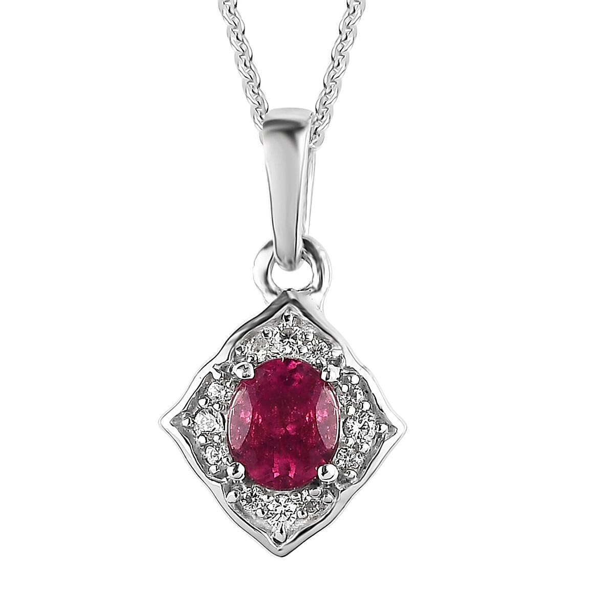 Premium Ouro Fino Rubellite and White Zircon Pendant Necklace 20 Inches in Platinum Over Sterling Silver 0.50 ctw