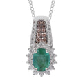 AAA Kagem Zambian Emerald, White and Brown Zircon Sunburst Pendant Necklace 18 Inches in Platinum Over Sterling Silver 1.85 ctw - Sticky add to cart bar