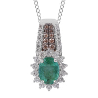 AAA Kagem Zambian Emerald, White and Brown Zircon Sunburst Pendant Necklace 18 Inches in Platinum Over Sterling Silver 1.85 ctw