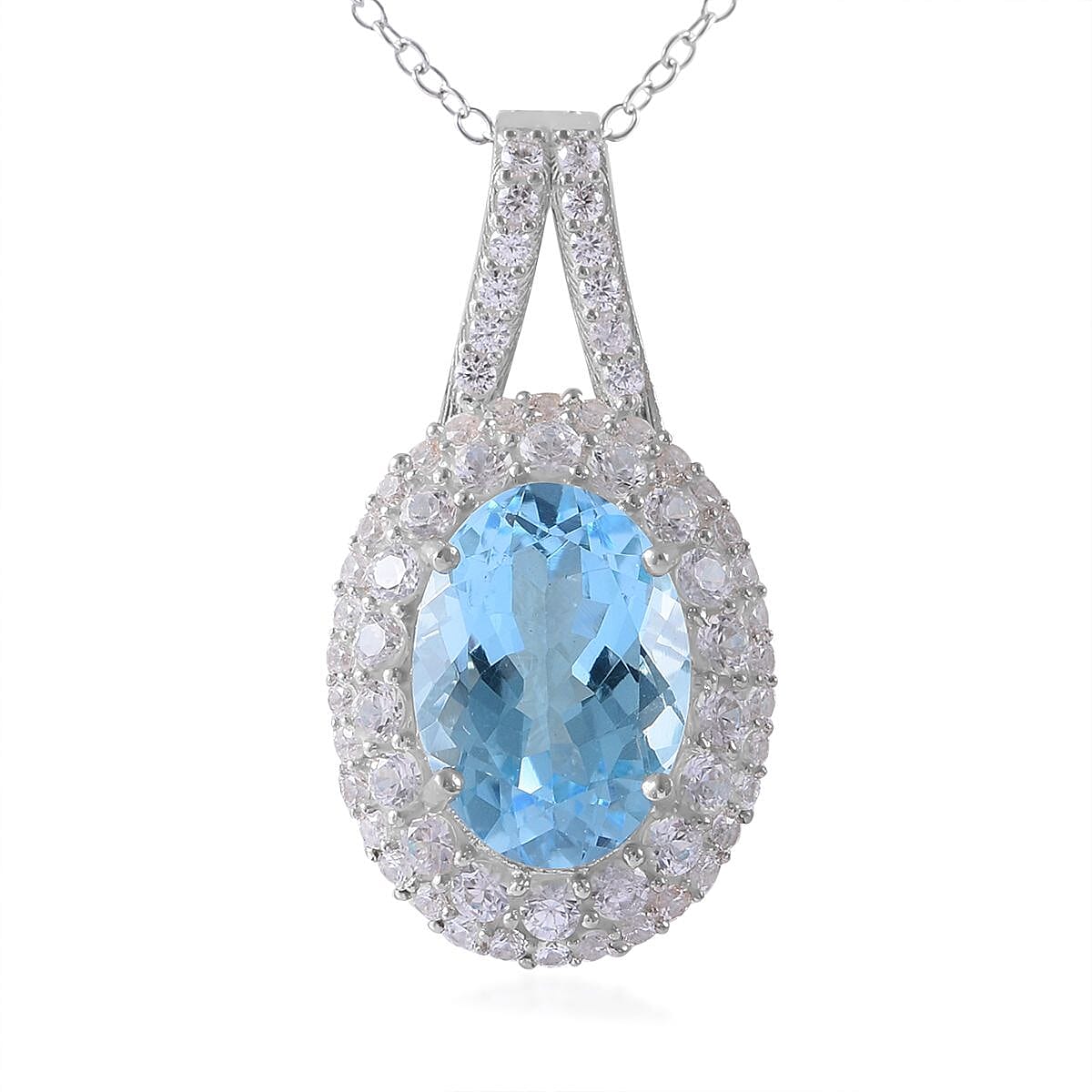 Premium Marambaia Topaz and White Zircon Halo Pendant Necklace 18 Inches in Platinum Over Sterling Silver 10.40 ctw