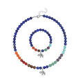 Multi Gemstone Beaded 7 Chakra Stretch Bracelet and Necklace 18-20 Inches with Elephant Charm in Silvertone 288.50 ctw - Sticky add to cart bar
